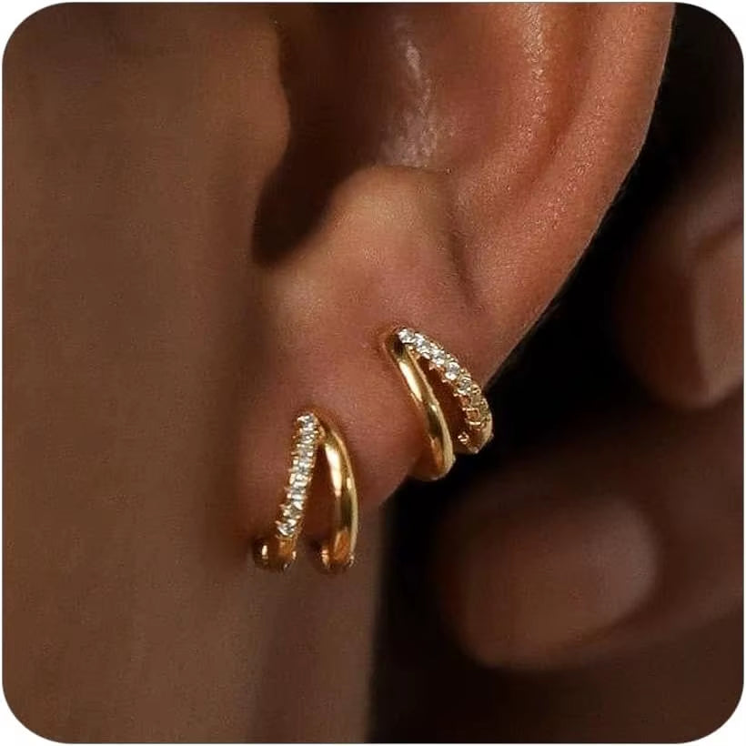 Gold Hoop Earrings for Women,14K Gold Plated Diamond Huggie Hoop Earrings for Women Wedding Gift for Woman Christmas Gift